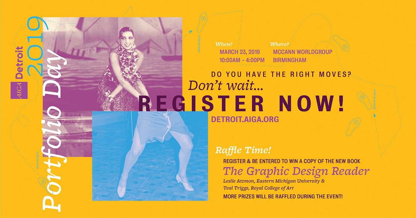 AIGA Student Portfolio Day printed registration and sign-in poster.
